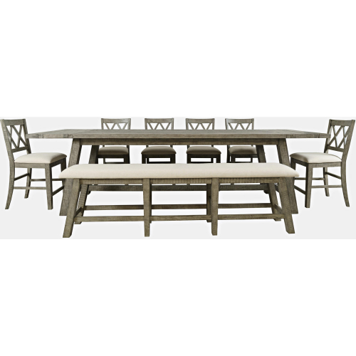 Telluride 8 Piece Dining Set in Driftwood Grey & Neutral Fabric